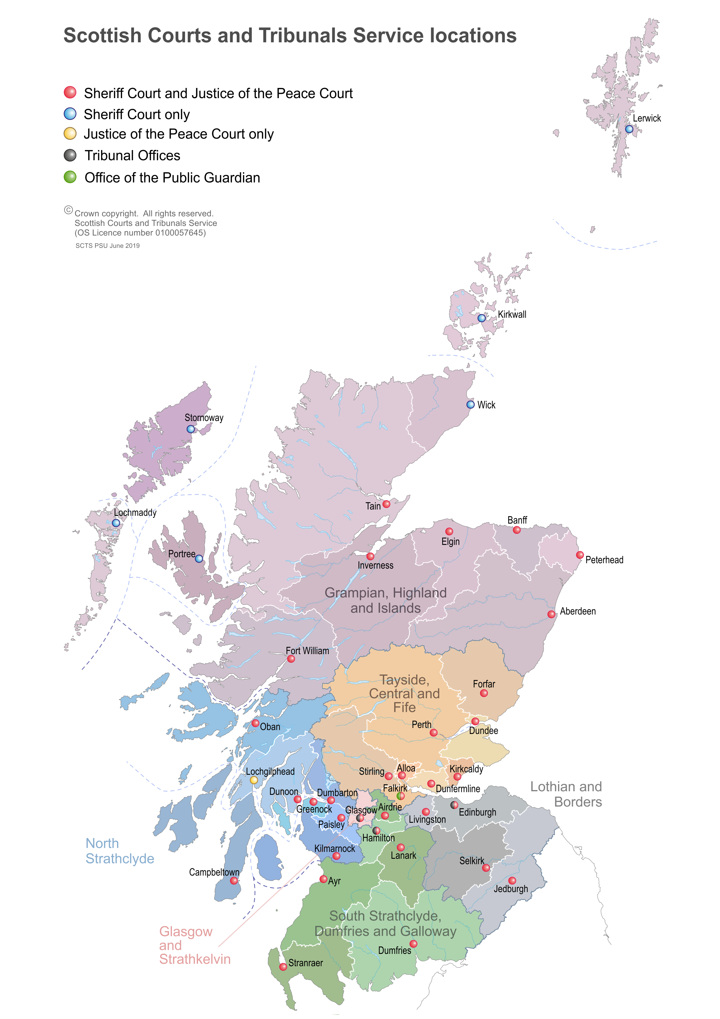 Map of the Scottish Courts and Tribunals locations